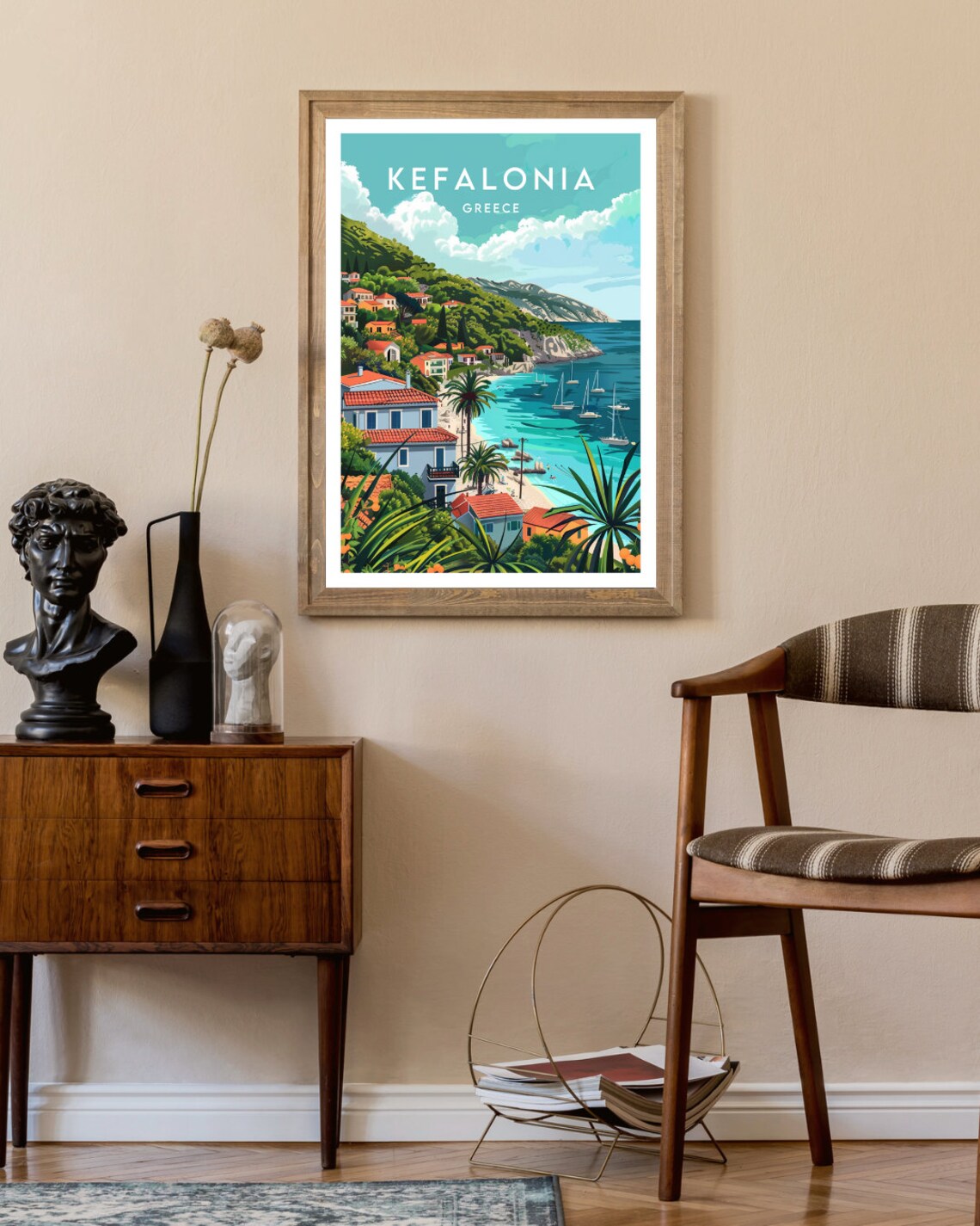 Kefalonia Greece Coastal Town Sandy Beach Sailboats Travel Poster - Image 2