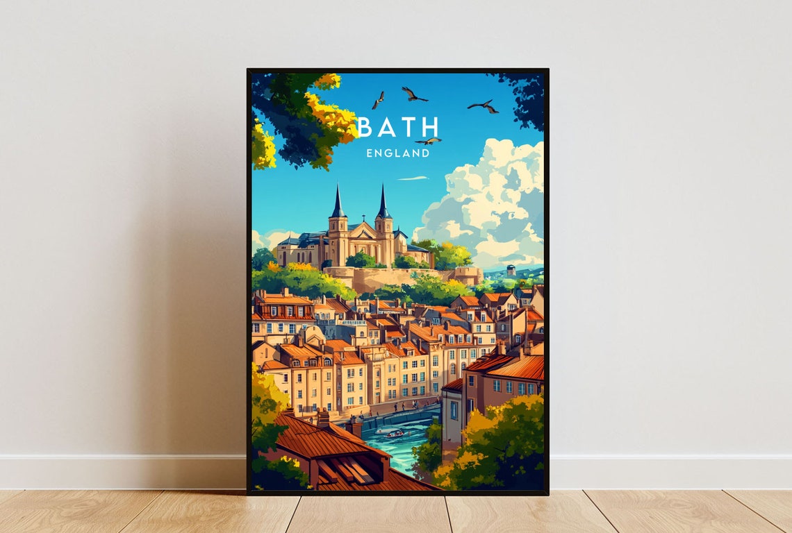 Bath Georgian City River Abbey Skyline England Travel Poster