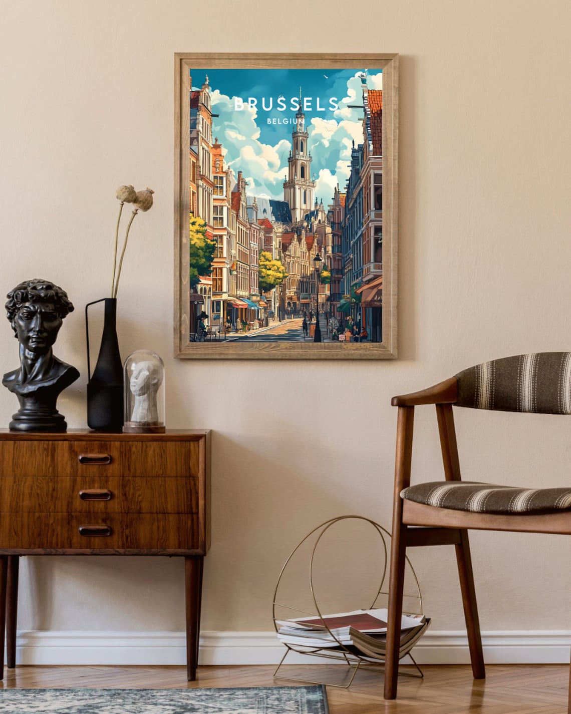 Brussels Belgium Historic Street Church Tower Travel Art Poster - Image 2