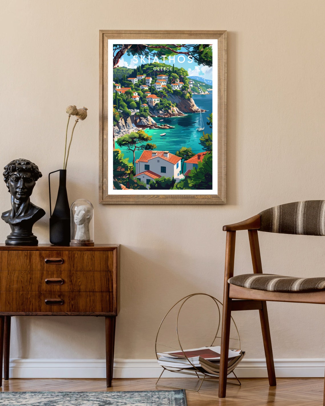 Skiathos Greece Whitewashed Seaside Village View Vintage Travel Poster - Image 2