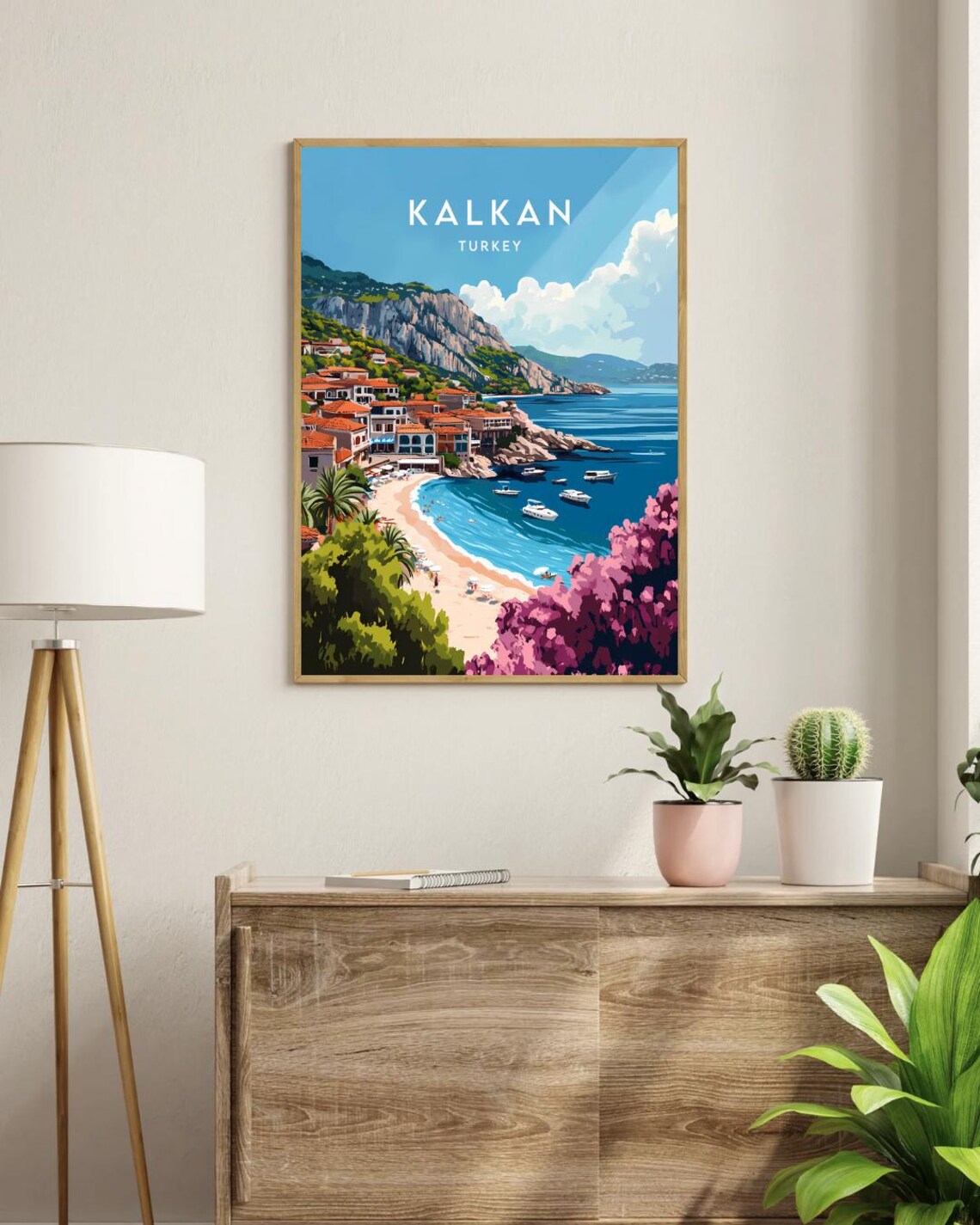 Kalkan Turkey Coastal Cliff Town Bay and Beach Travel Poster - Image 3
