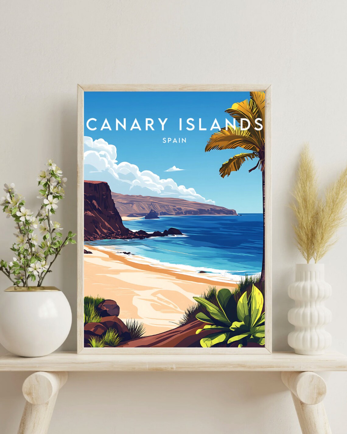 Canary Islands Spain Golden Beach Volcanic Cliffs Ocean Travel Poster - Image 4