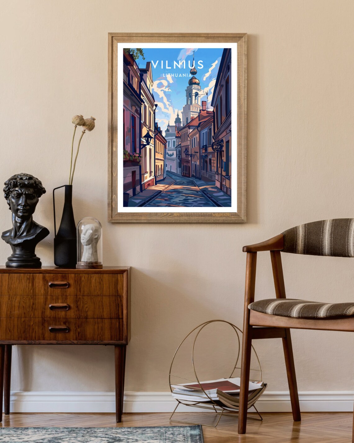 Vilnius Lithuania Old Town Street Bell Tower Cityscape Poster - Image 2