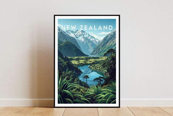 New Zealand Travel Poster, Oceania Travel Wall Art