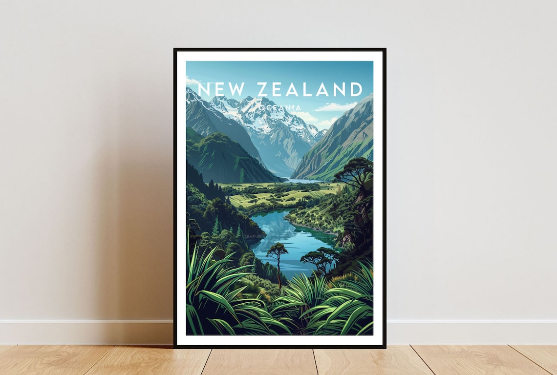 New Zealand Travel Poster, Oceania Travel Wall Art