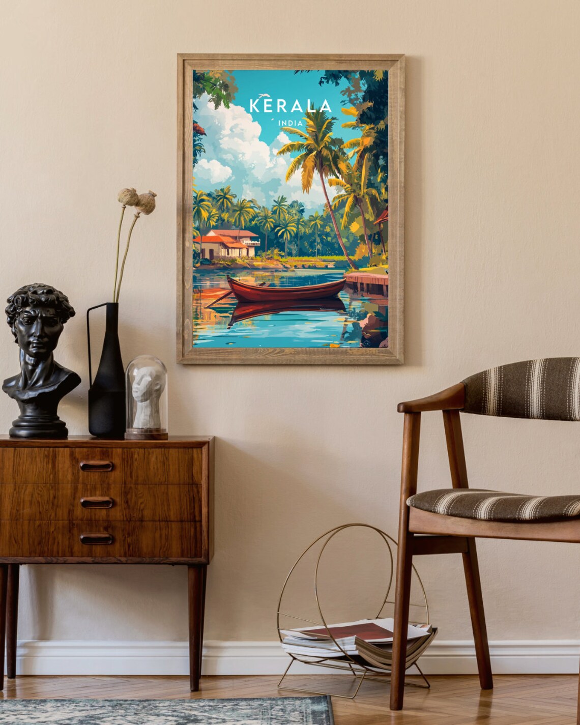 Kerala India Backwater Canoe Palm Trees Tropical Vintage Travel Poster - Image 2