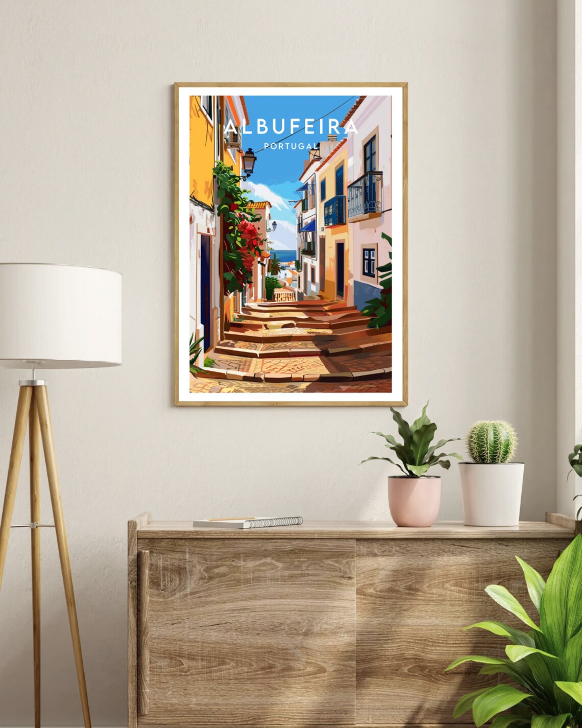 Albufeira Portugal Stepped Lane Colorful Houses Sea Steps Poster - Image 3