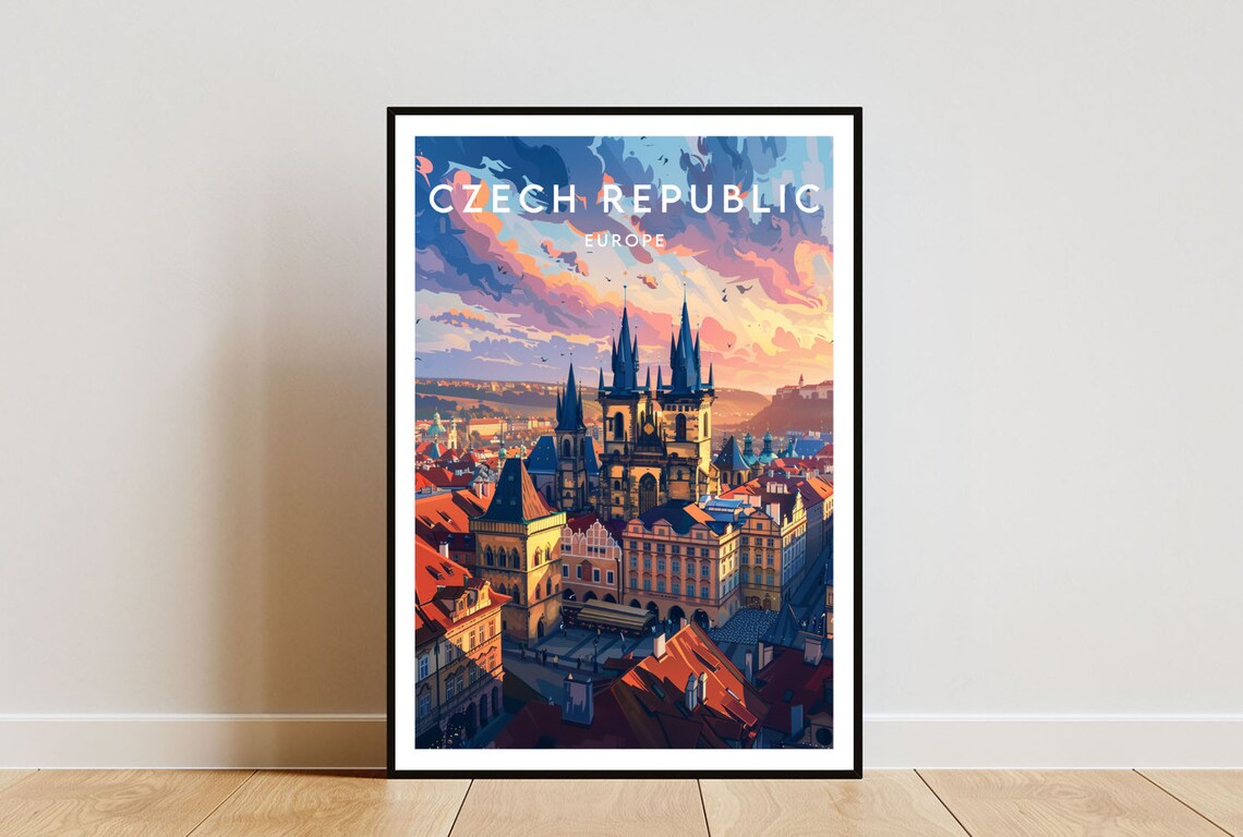Czech Republic Travel Poster, Prague Europe Wall Art