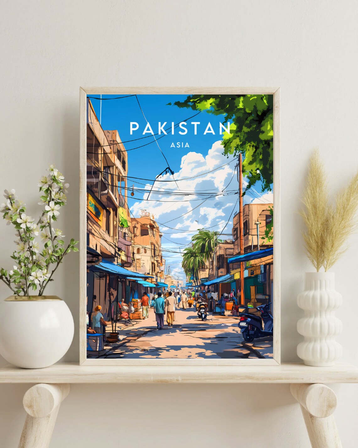Pakistan Asia Bustling Street Market Scene Travel Art Poster - Image 4
