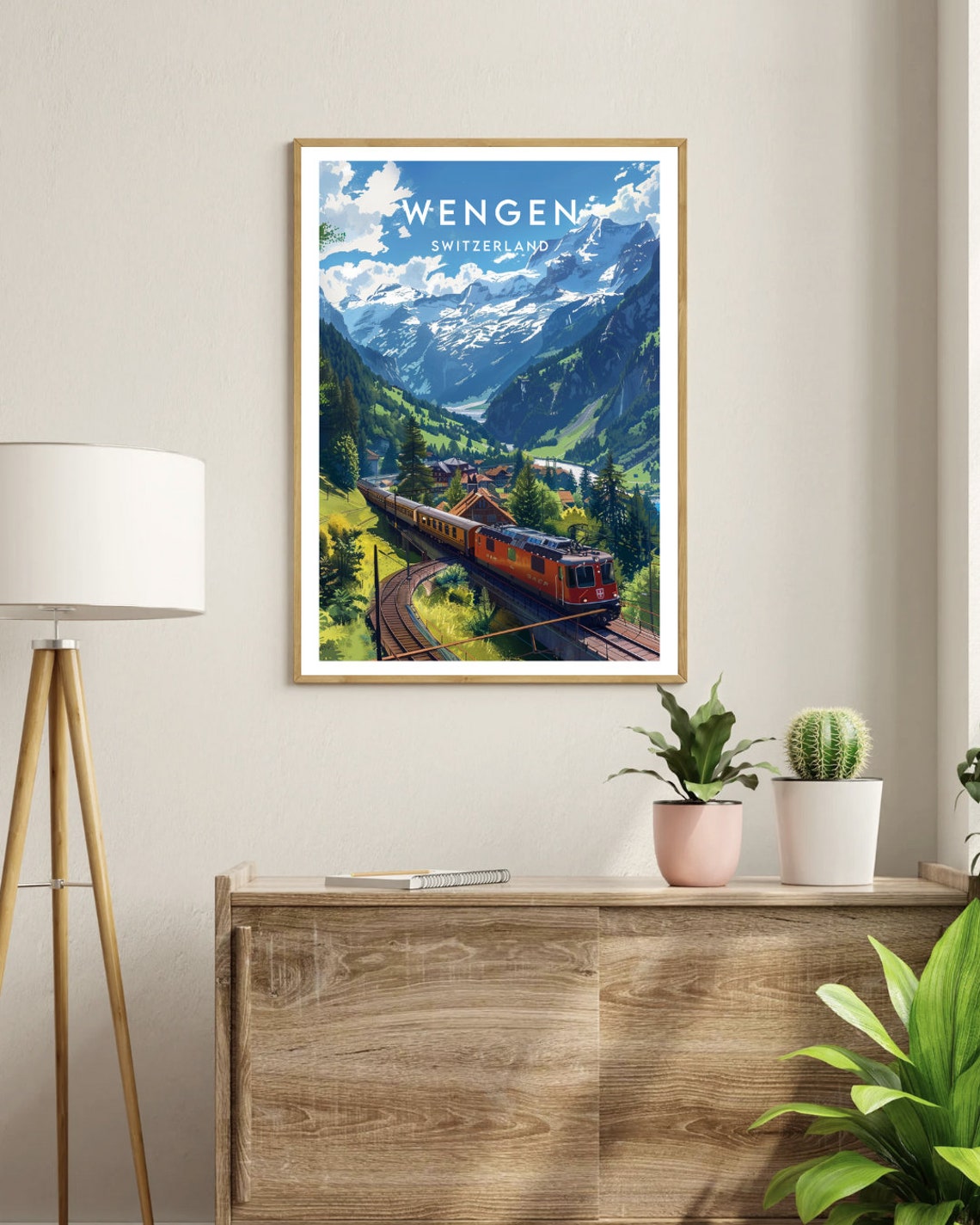 Wengen Switzerland Red Mountain Train Alpine Railway Valley Poster - Image 3