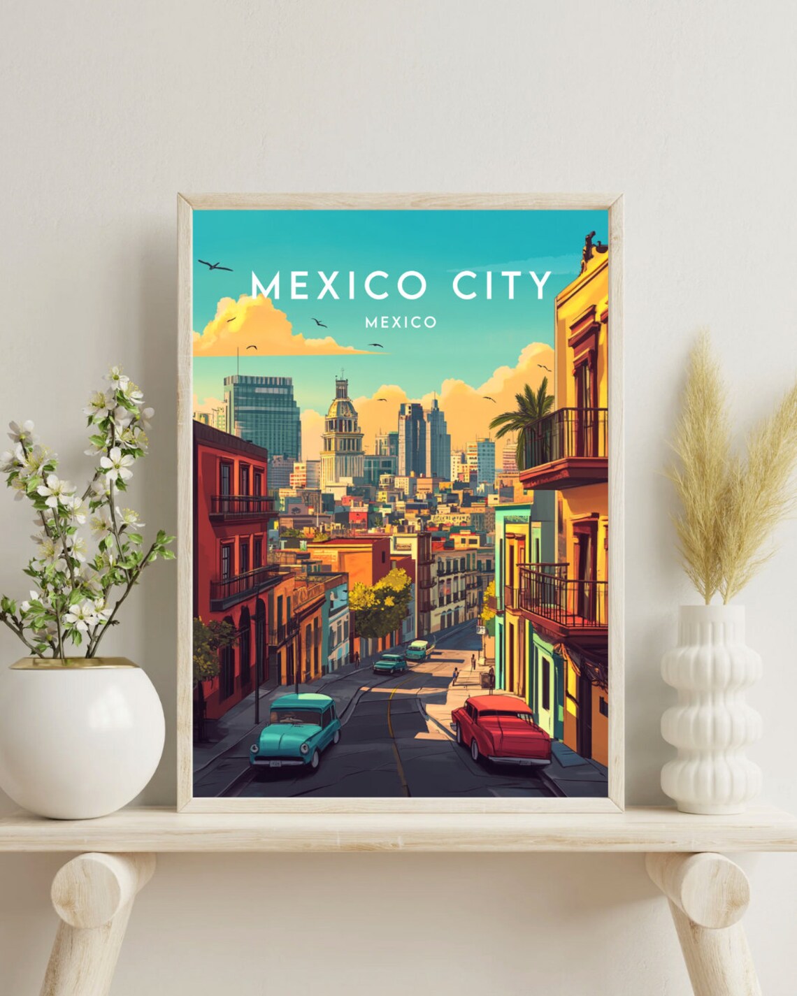 Mexico City Mexico Colorful Colonial Street Classic Cars Poster - Image 4
