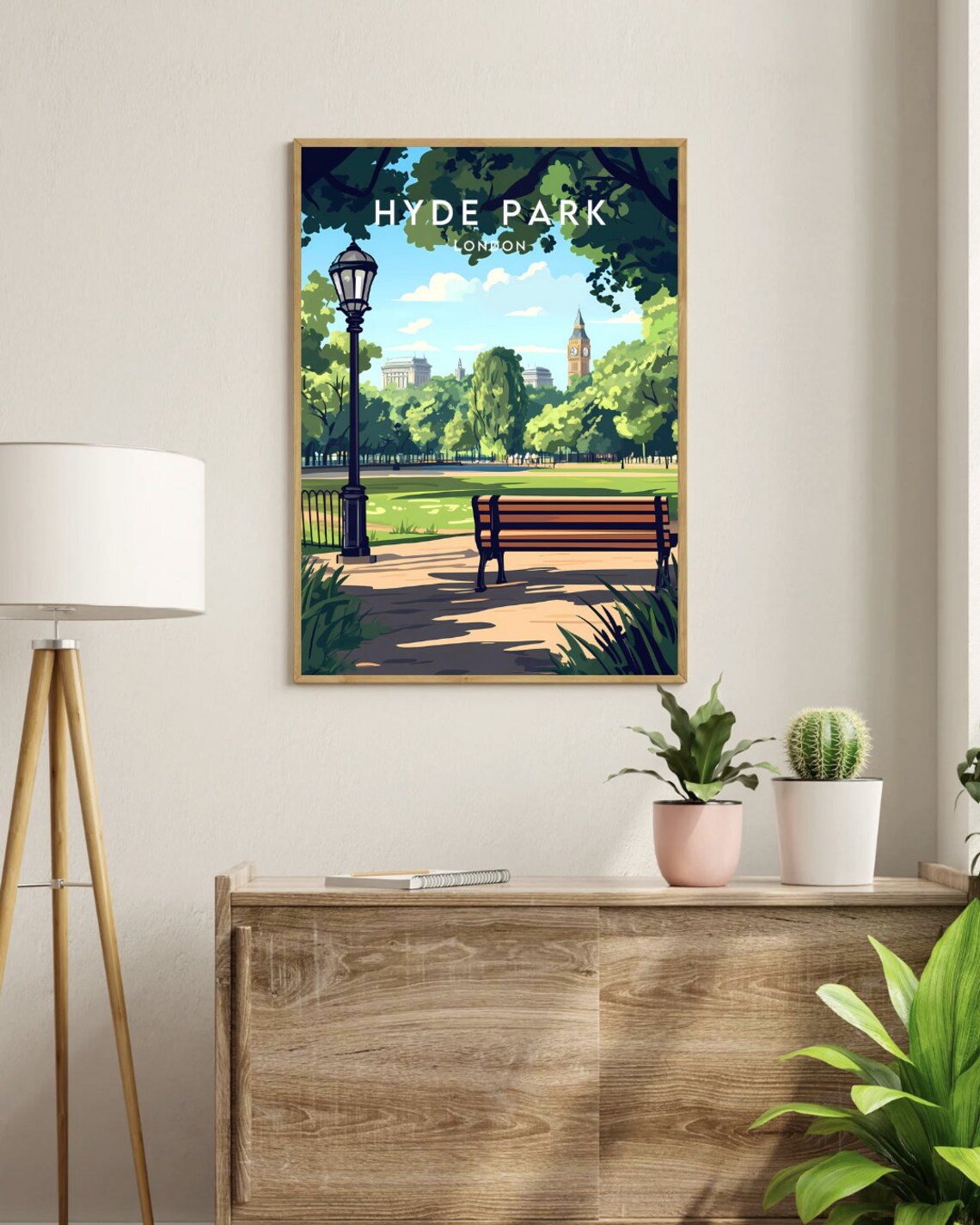 Hyde Park London Park Bench Big Ben View Vintage Travel Poster - Image 3