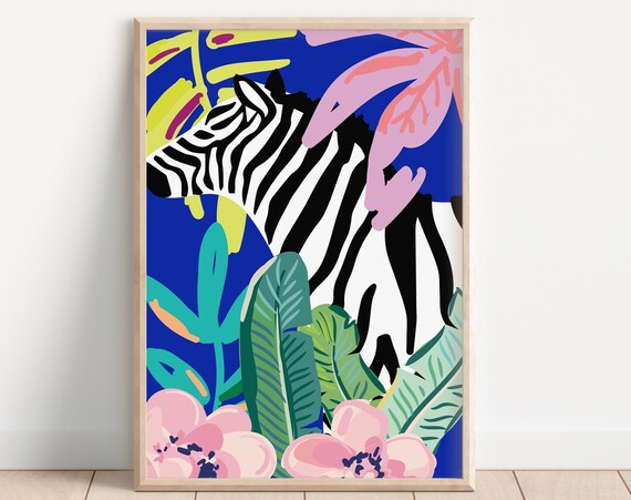 Bold Zebra Tropical Jungle Colorful Botanical Bloom Floral Poster