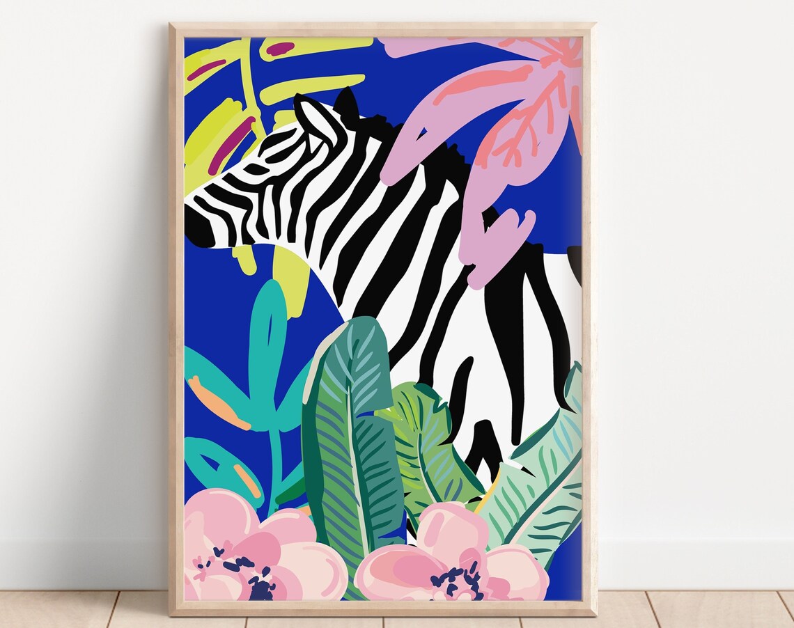 Bold Zebra Tropical Jungle Colorful Botanical Bloom Floral Poster