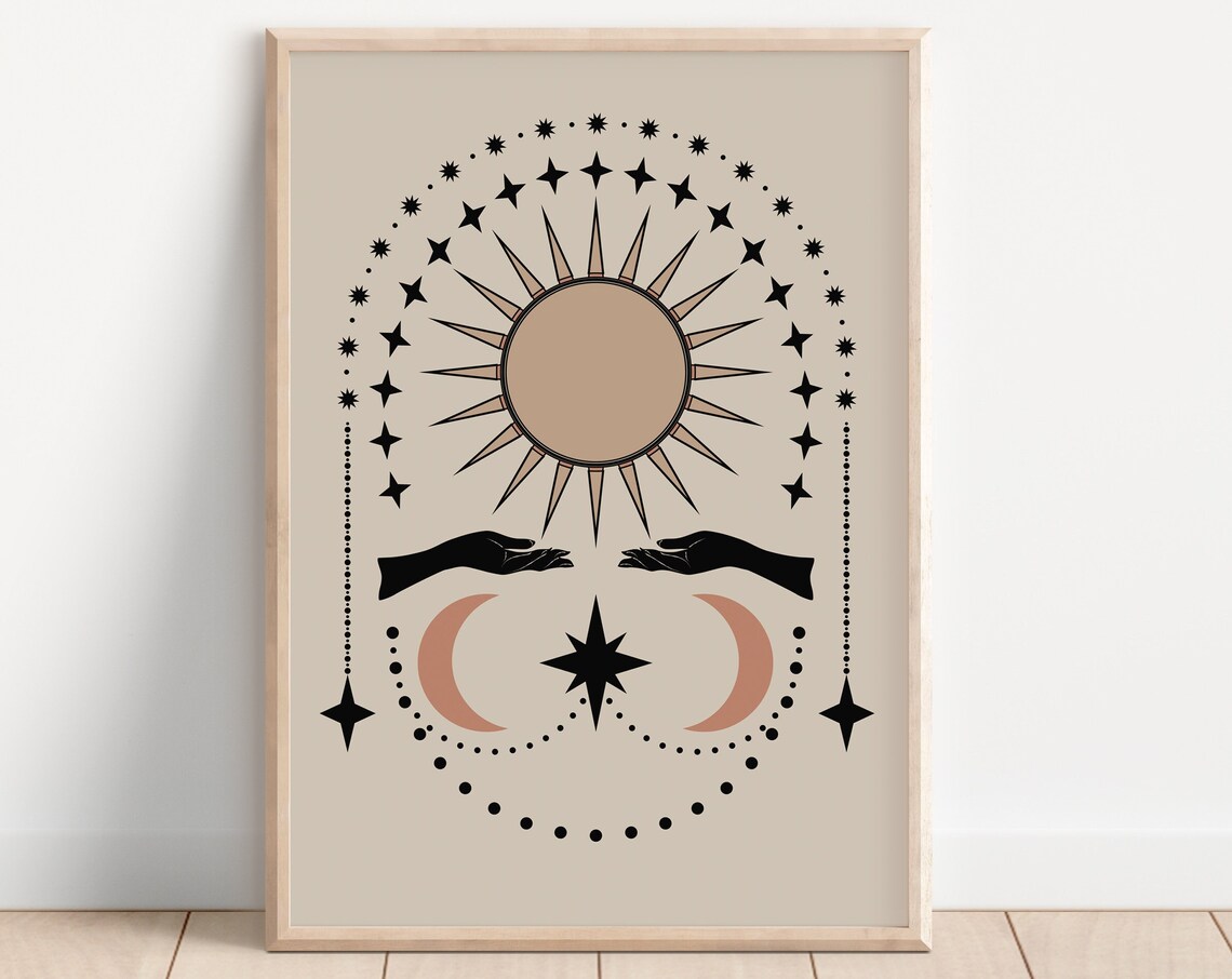 Mystical Boho Sun and Moon Celestial Art Print