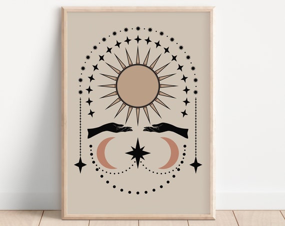 Mystical Boho Sun and Moon Celestial Art Print