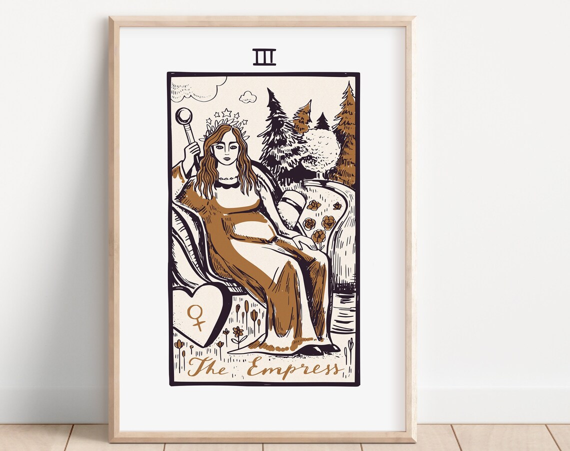The Empress Tarot Card Vintage Mystical Celestial Illustration Art Poster