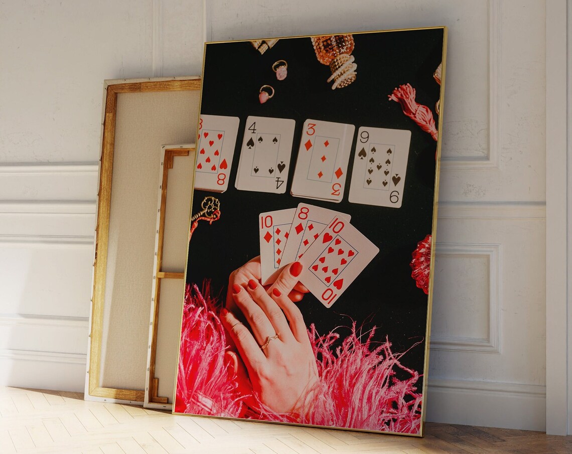 Poker Night Playing Cards Glam Red Nails Bar Photography Poster