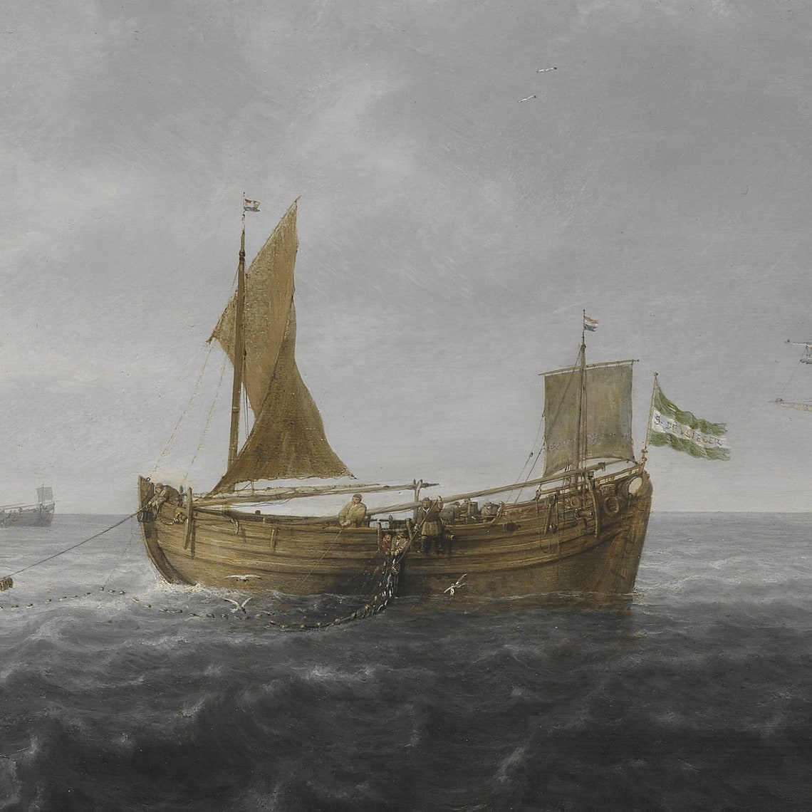 Dutch Sailing Ships on a Grey Open Sea Classic Marine Painting Poster - Image 3
