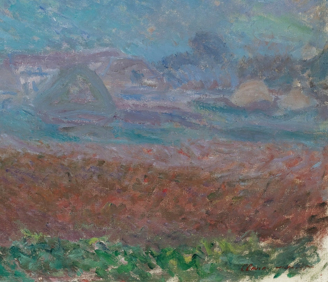 Claude Monet Lone Tree Over Misty Giverny Field Textured Poster - Image 2