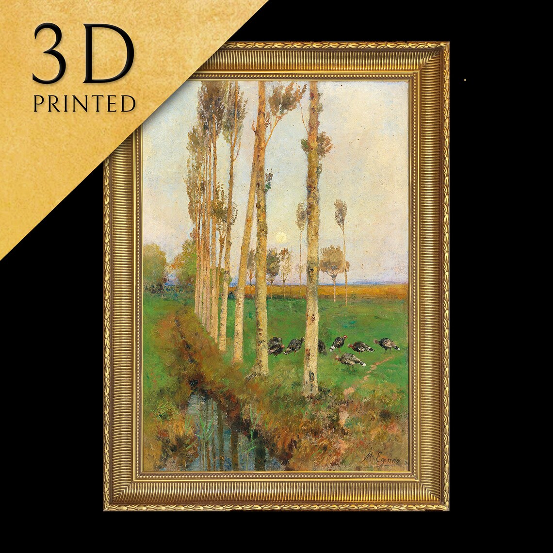 Marie Egner Poplar Lined Avenue With Turkeys Pastoral Landscape Poster