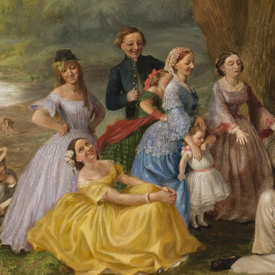 Grand Victorian Picnic Party on a Riverbank Group Gathering Poster - Image 2
