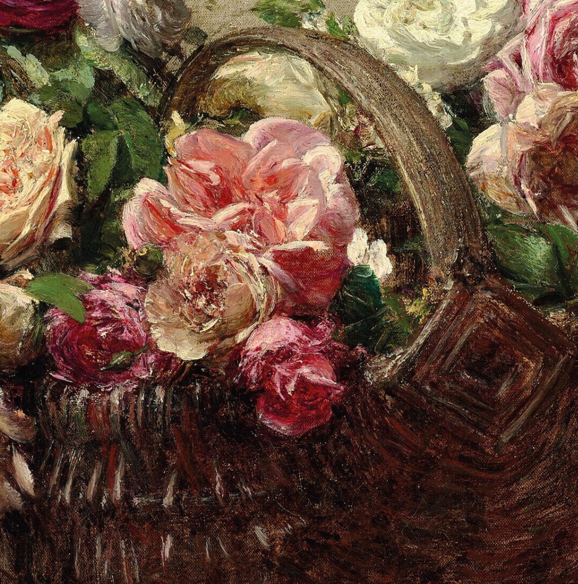 Henri Fantin Latour Basket Of Roses Pink Blooms Still Life Poster - Image 2