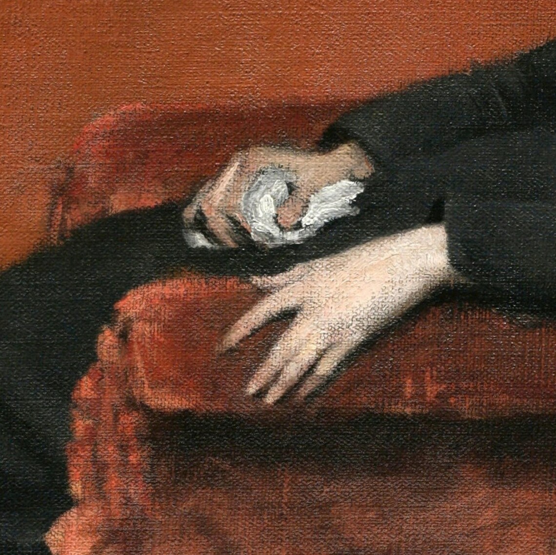 William Merritt Chase Young Orphan Portrait Red Chair Textured Print - Image 2
