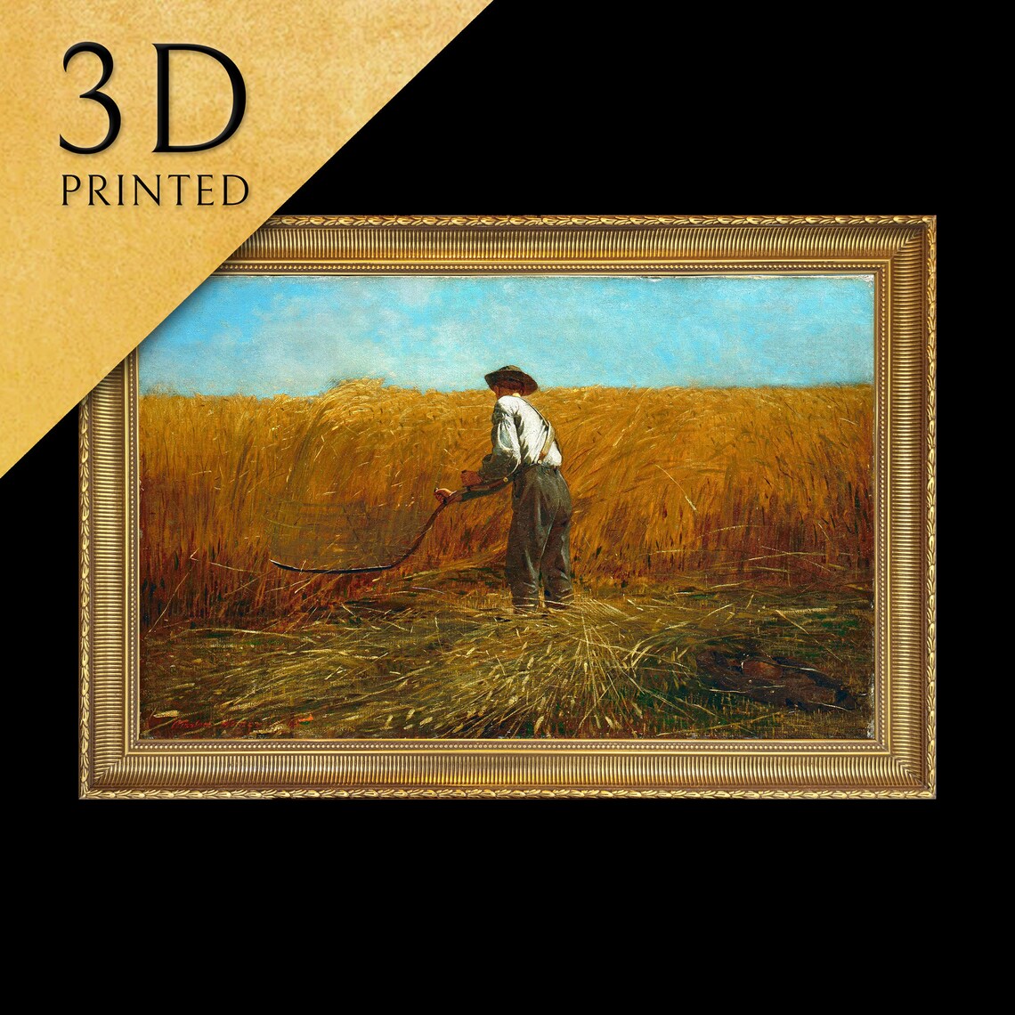 Farmer With Scythe Golden Wheat Field Vintage Harvest Art Print
