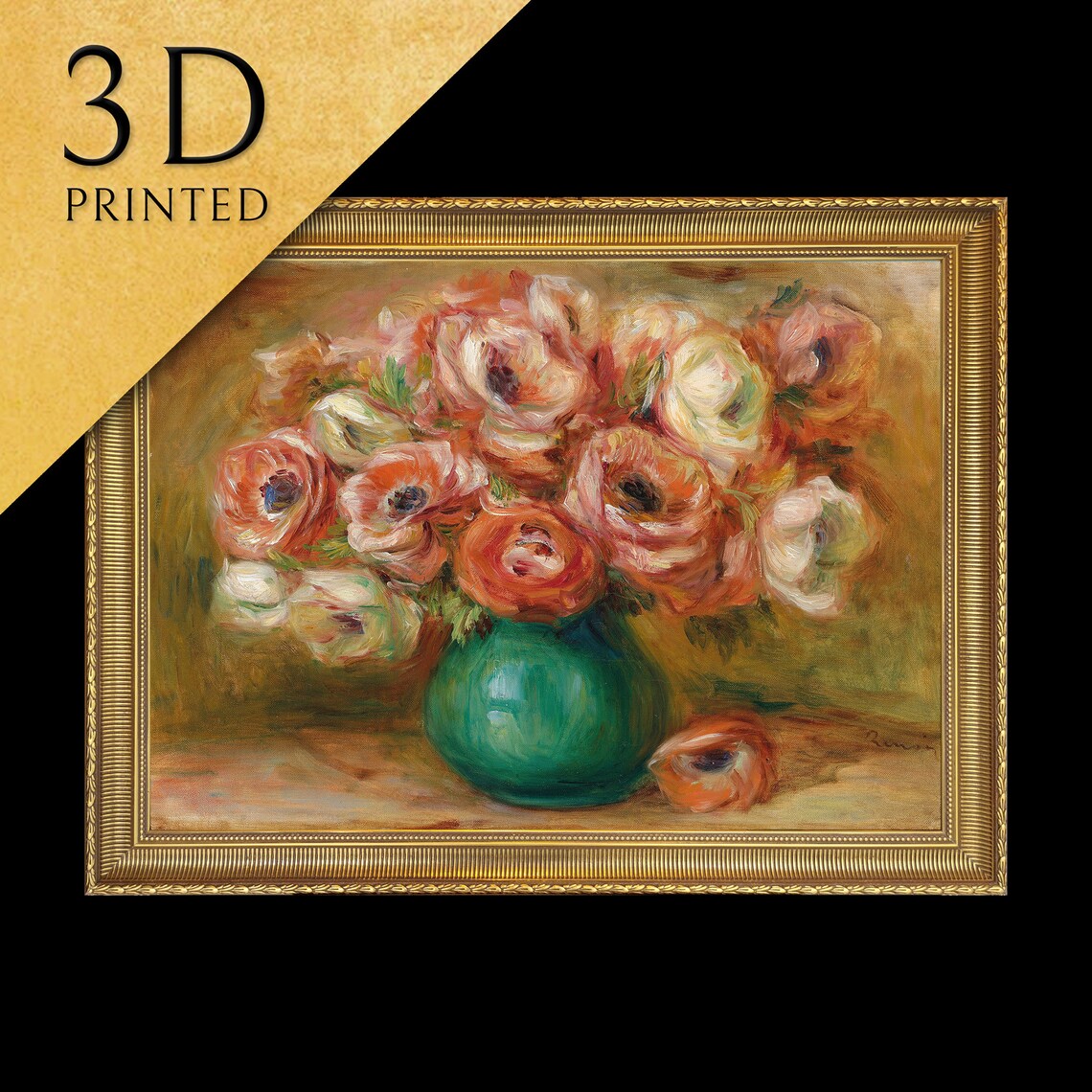 Renoir Pink Anemones in a Green Vase Floral Still Life Poster