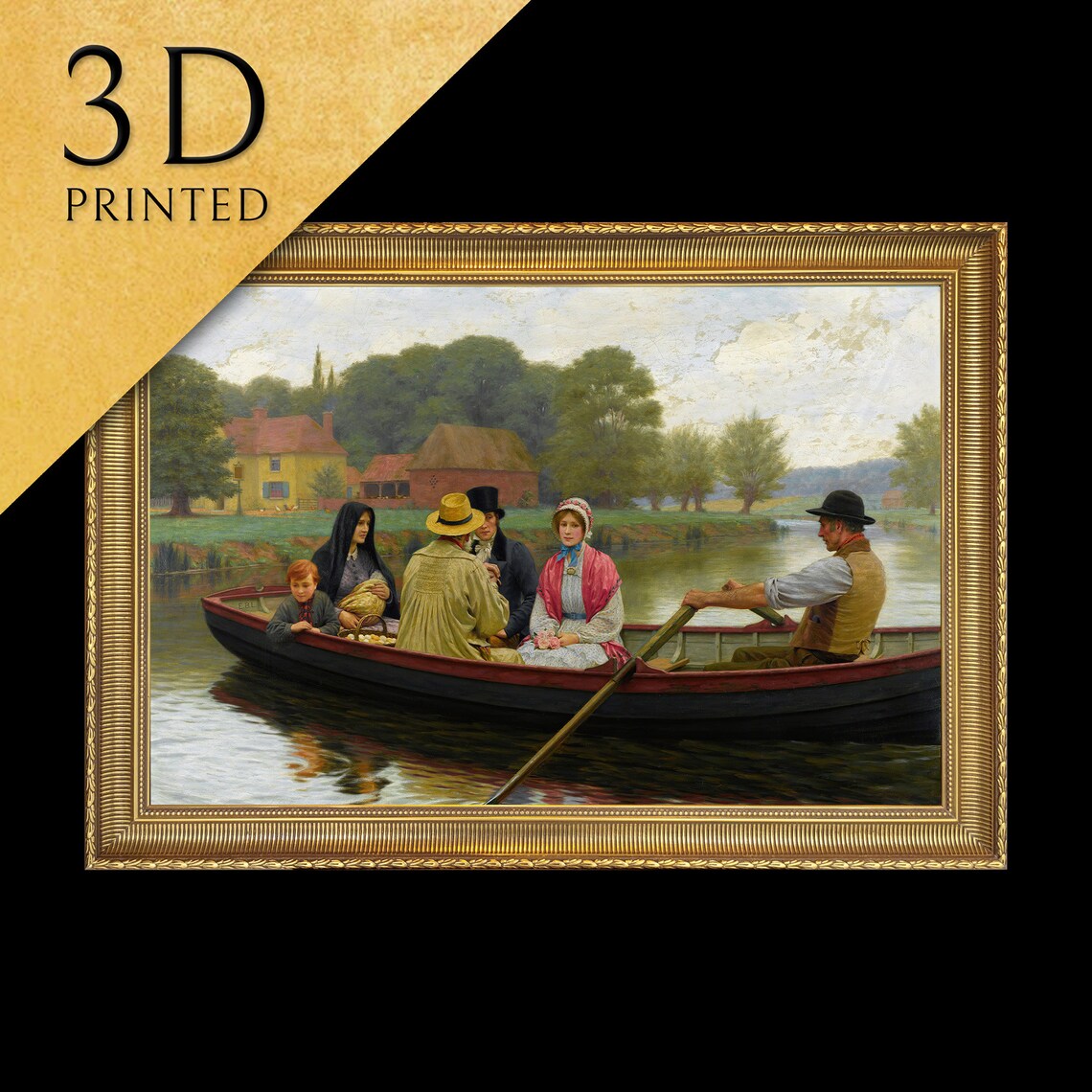 Leighton The Ferry Family Boat River Crossing Victorian Poster