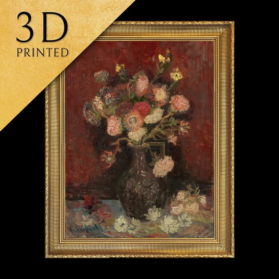 Vase With Chinese Asters And Gladioli By Van Gogh 3d Printed With Texture And Brush Strokes Looks Like Original Oil Painting