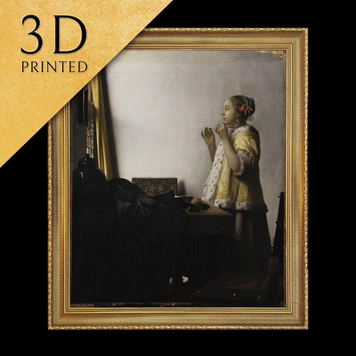 Young Woman With A Pearl Necklace, Vermeer-Inspired Art Print