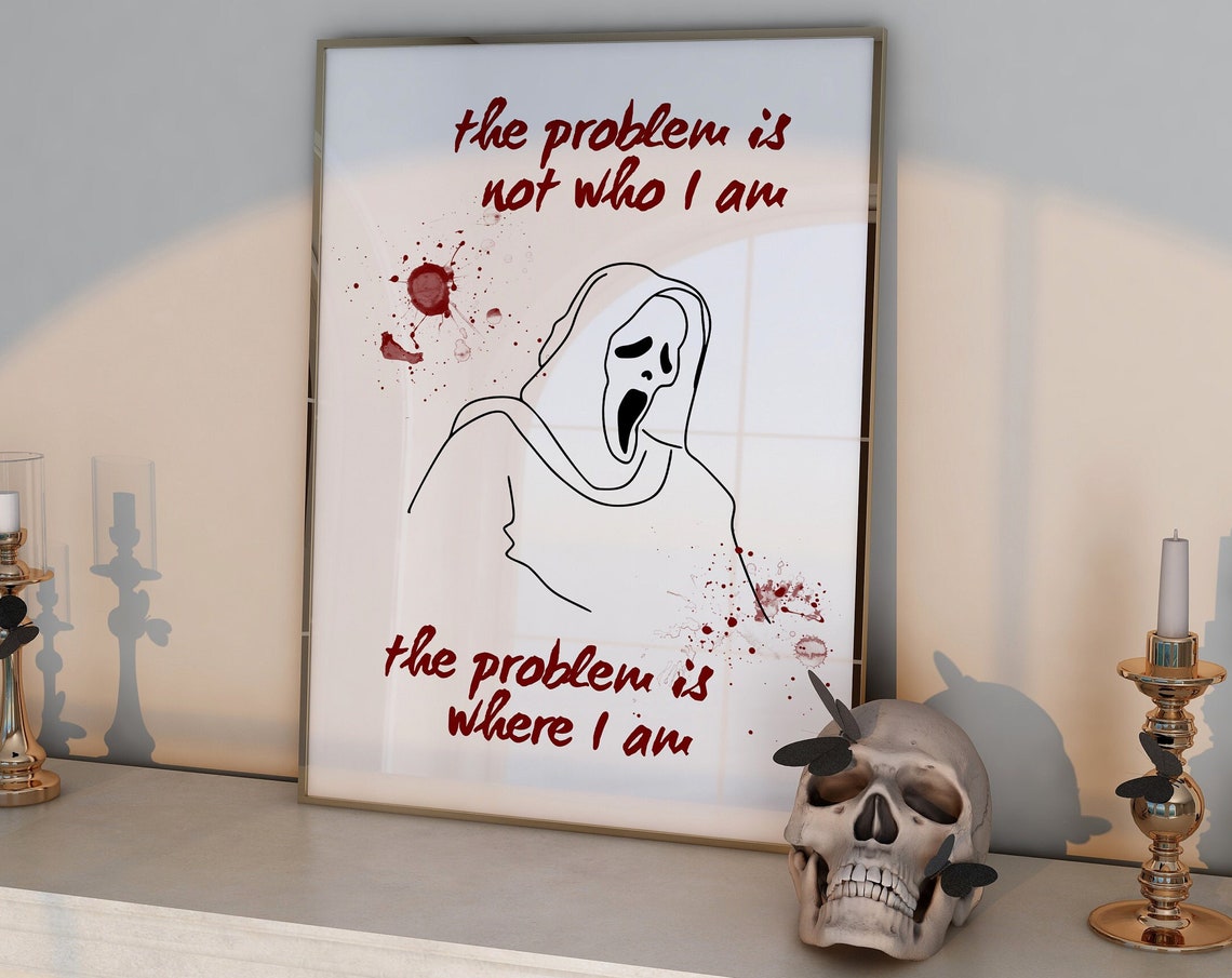 Ghostface Screaming Mask Minimalist Line Art Halloween Poster