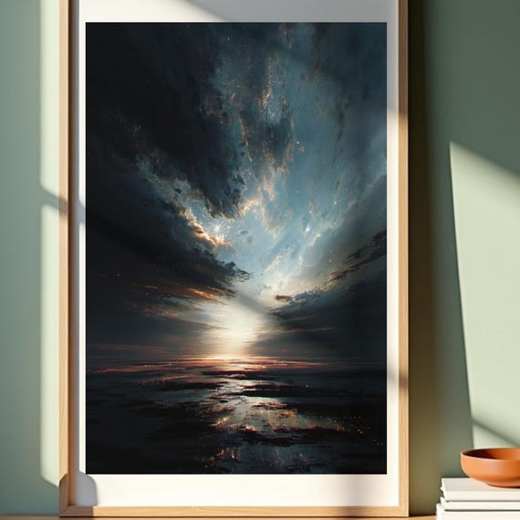 Surreal Cosmic Landscape Fantasy Wall Art Print Dreamlike Sky Nature
