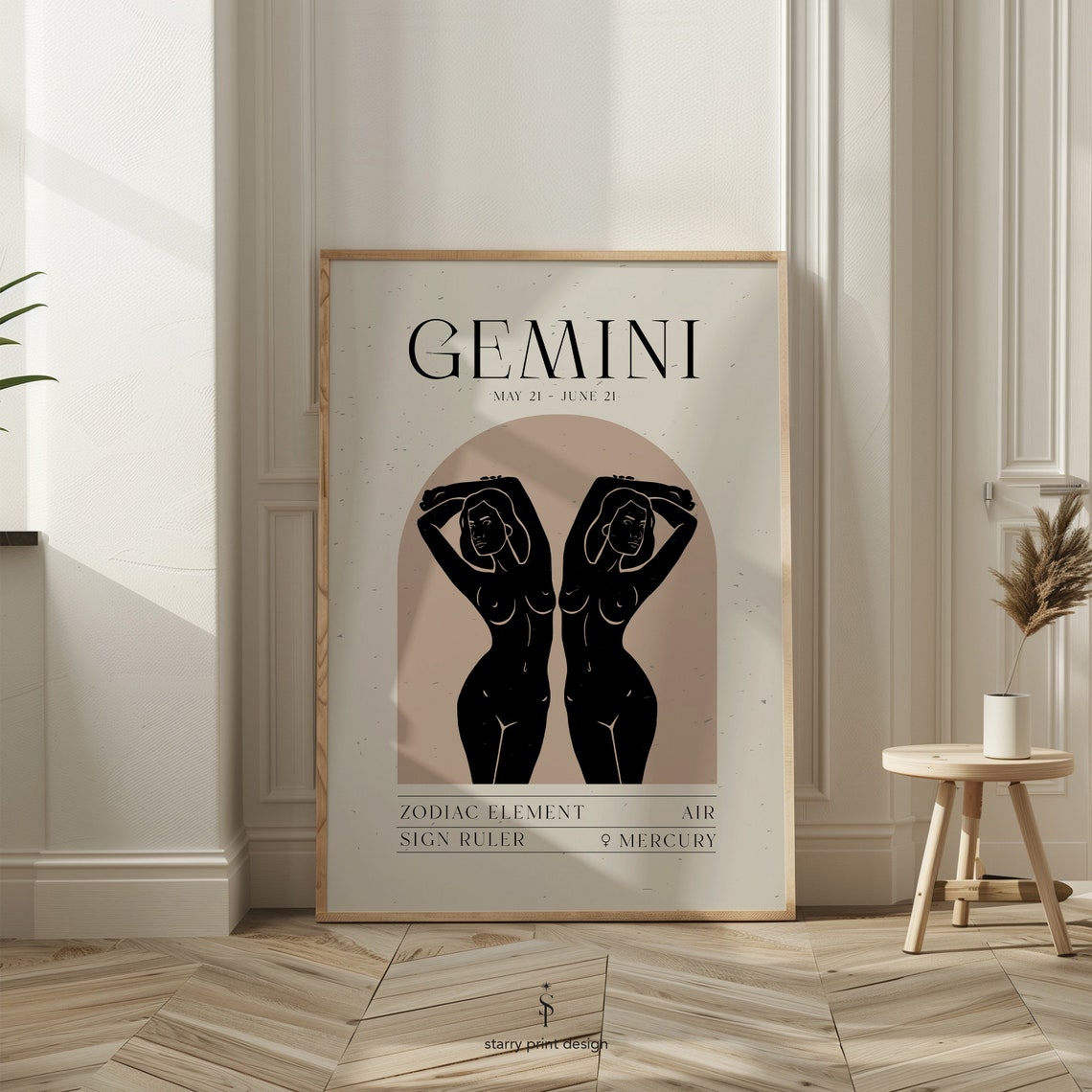 Gemini Zodiac Sign Air Element Mercury Boho Astrology Poster