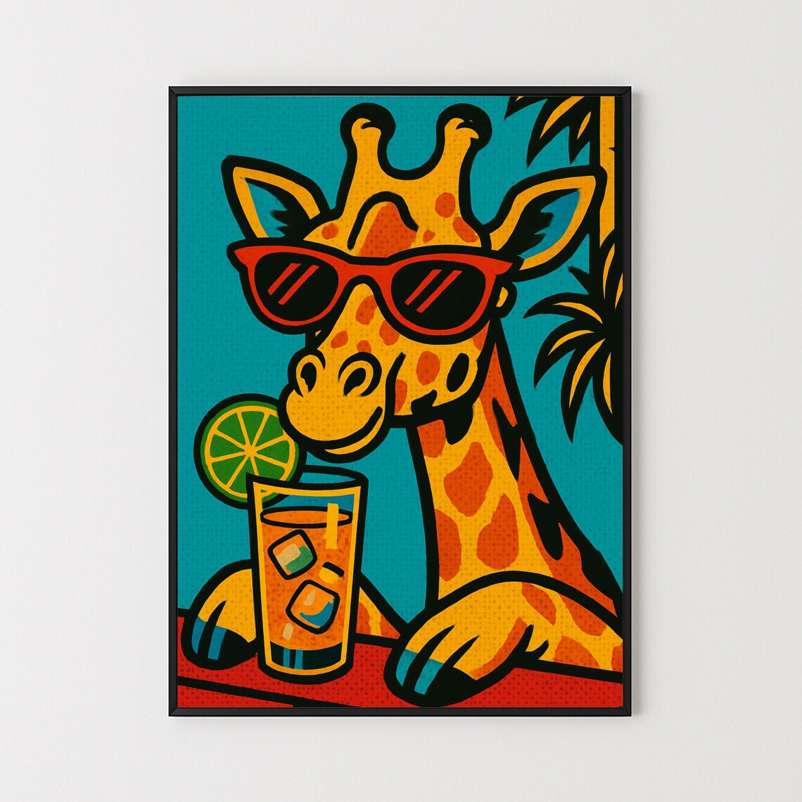 Cool Giraffe With Cocktail, Retro Pop Art Poster