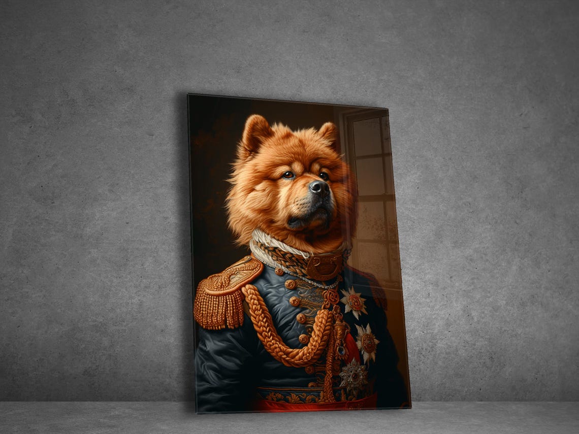 Chow Chow Dog in Decorated Military Uniform Royal Portrait Poster