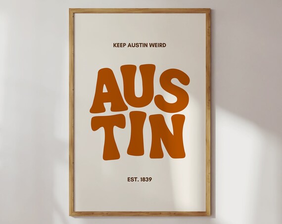 Keep Austin Weird Retro Burnt Orange Texas Typography Wall Art