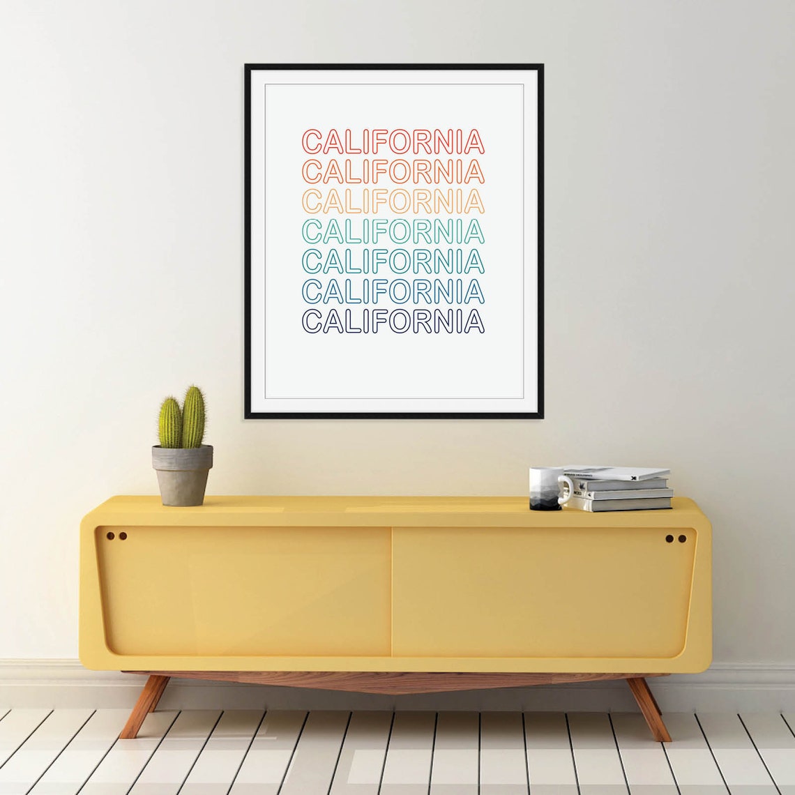 California Retro Repeat Typography Rainbow Gradient Wall Art - Image 2