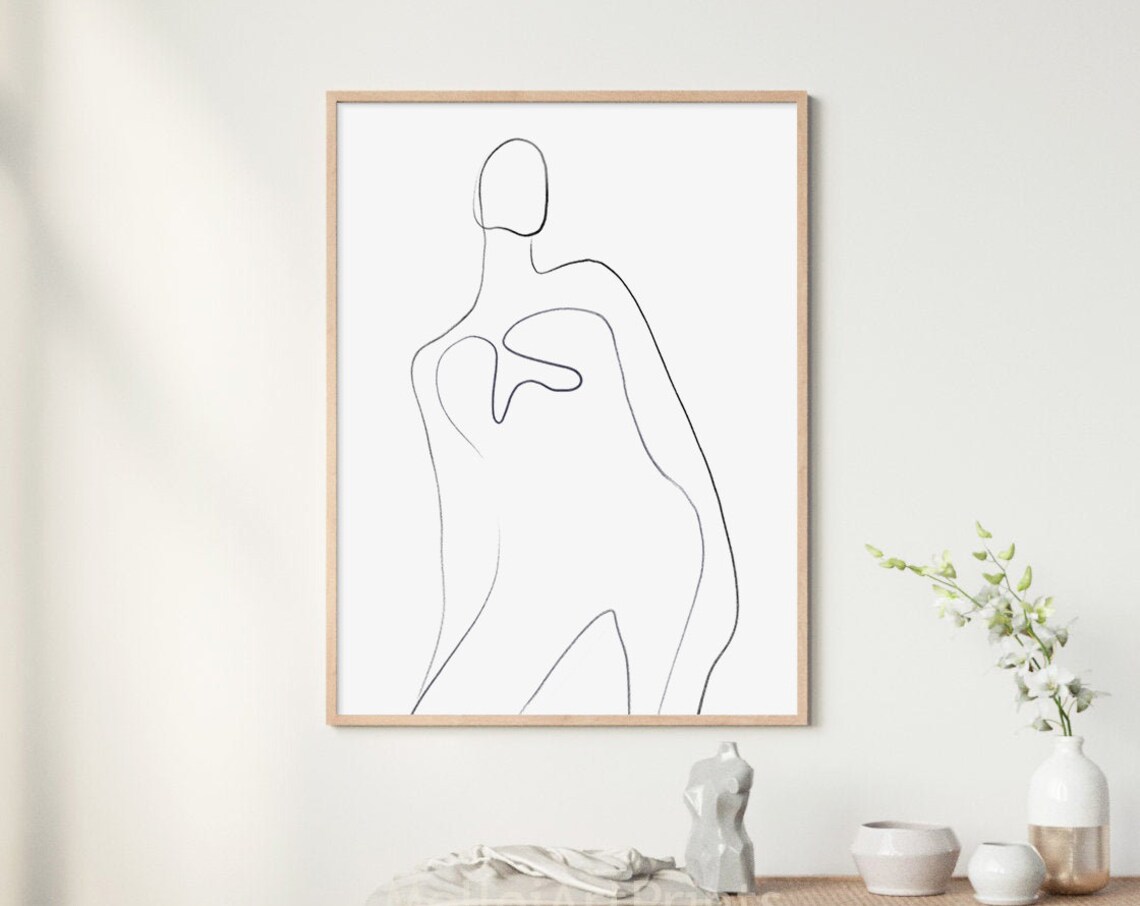 Minimal Female Body Line Art Abstract Woman Torso Wall Poster