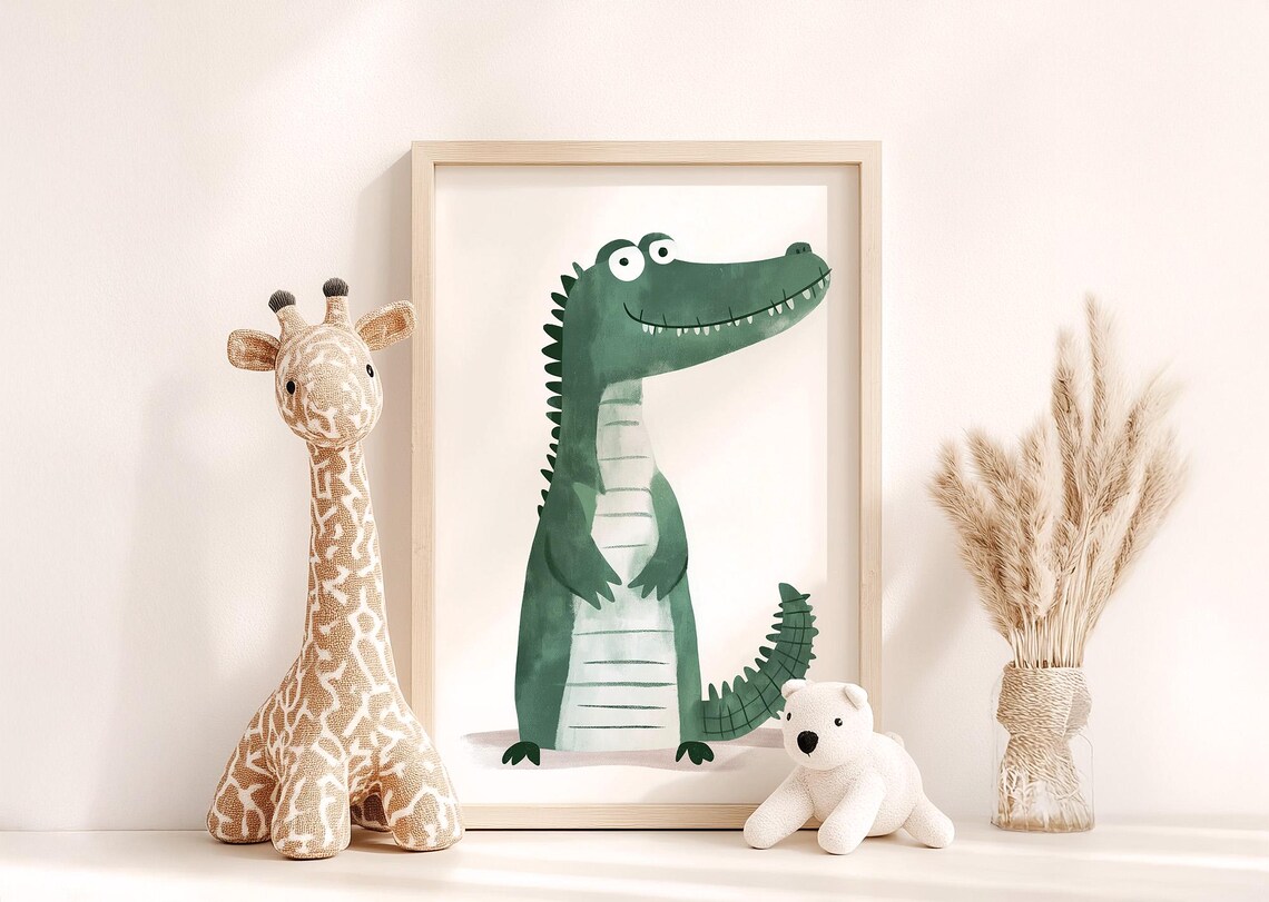 Watercolor Green Crocodile Art Print, Boys Room Decor