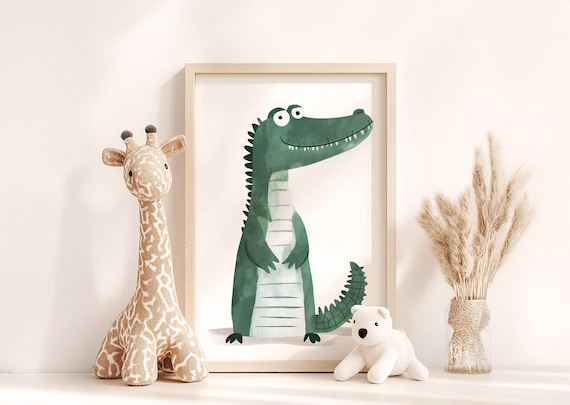 Watercolor Green Crocodile Art Print, Boys Room Decor