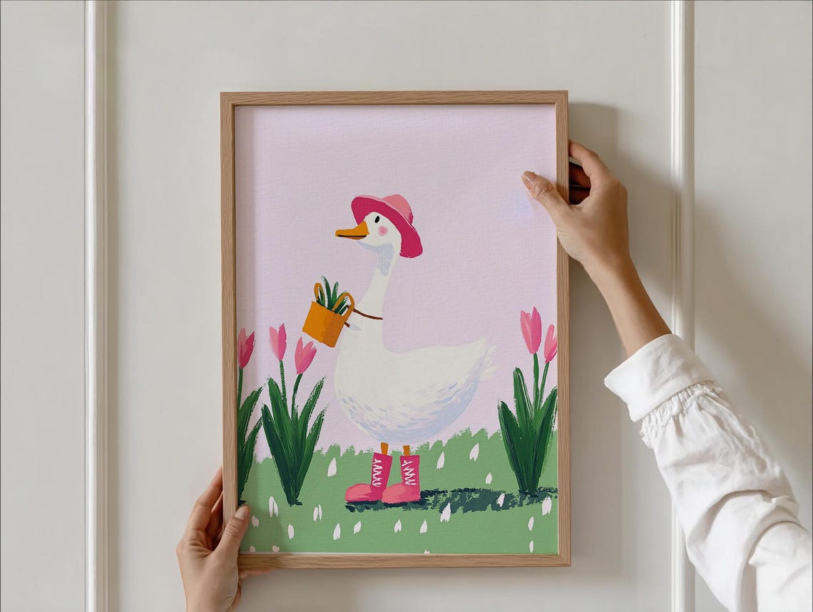 Cute Duck Printgirls Nursery Wall Art Toddler Girls Room Decor Watercolor Floral Whimsical Playroom Print Farmhouse