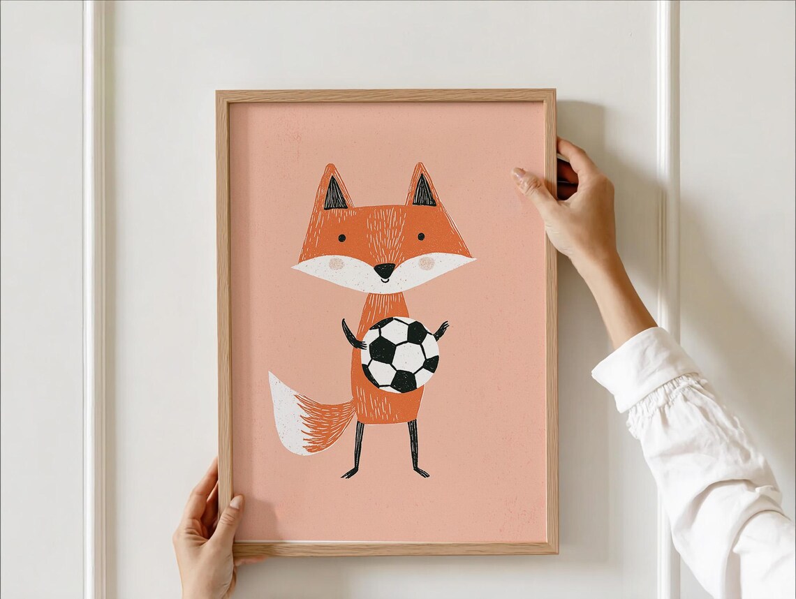 Fox Soccer Nursery Art Print, Boys Room Decor