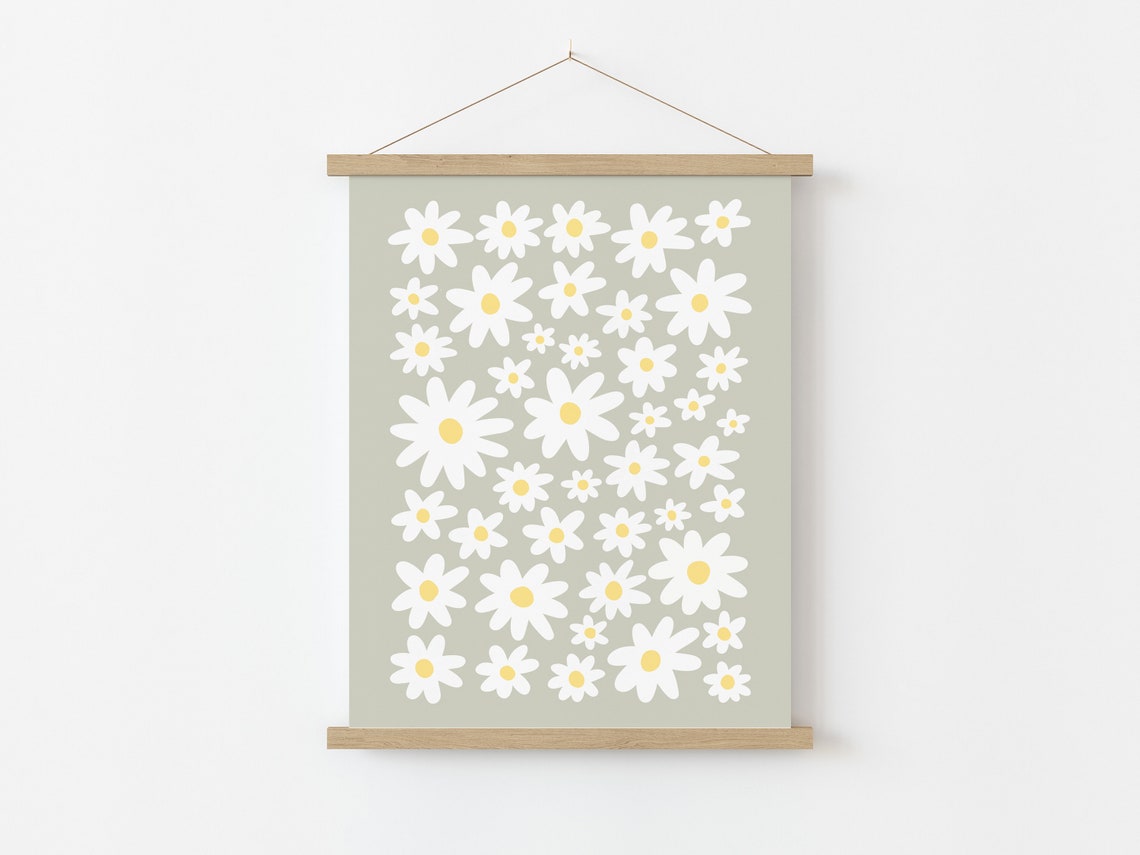 White Daisies On Sage Green Floral Pattern Cute Kitchen Poster - Image 2