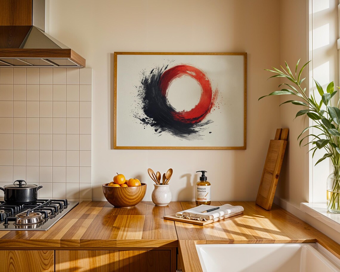 Orange And Black Paint Circle Modern Poster