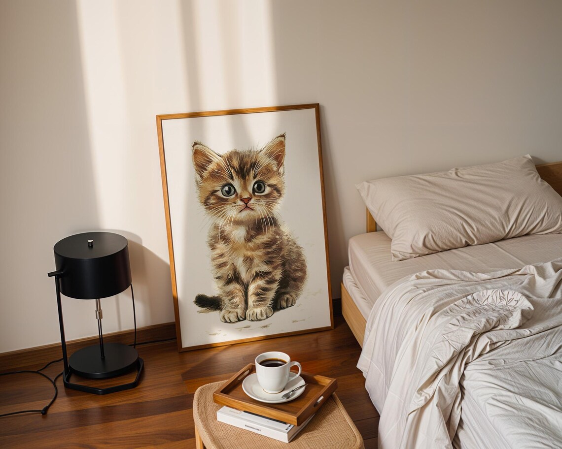 Adorable Tabby Kitten Sitting Cat Lovers Nursery Decor Poster - Image 4