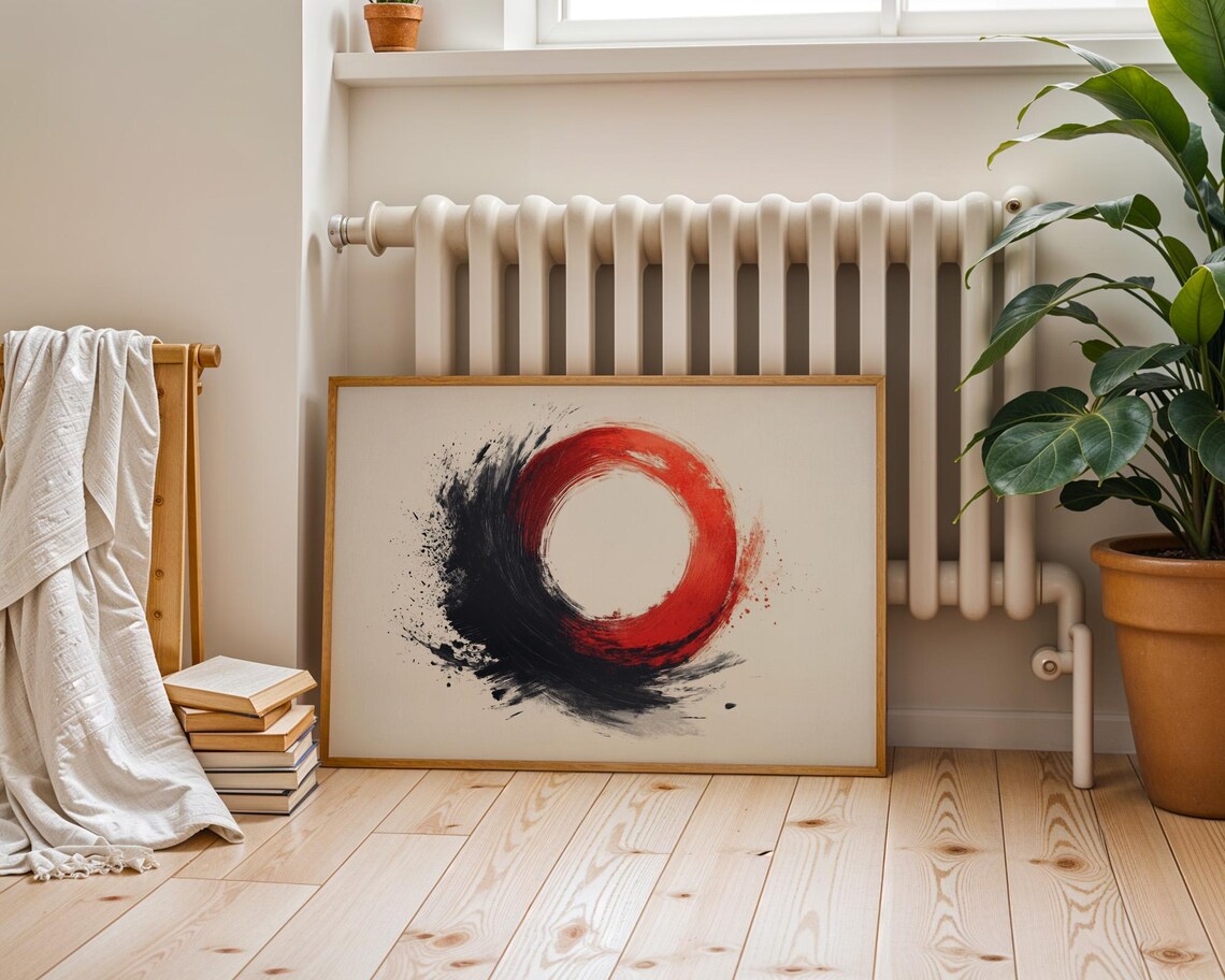 Orange And Black Paint Circle Modern Poster - Image 2