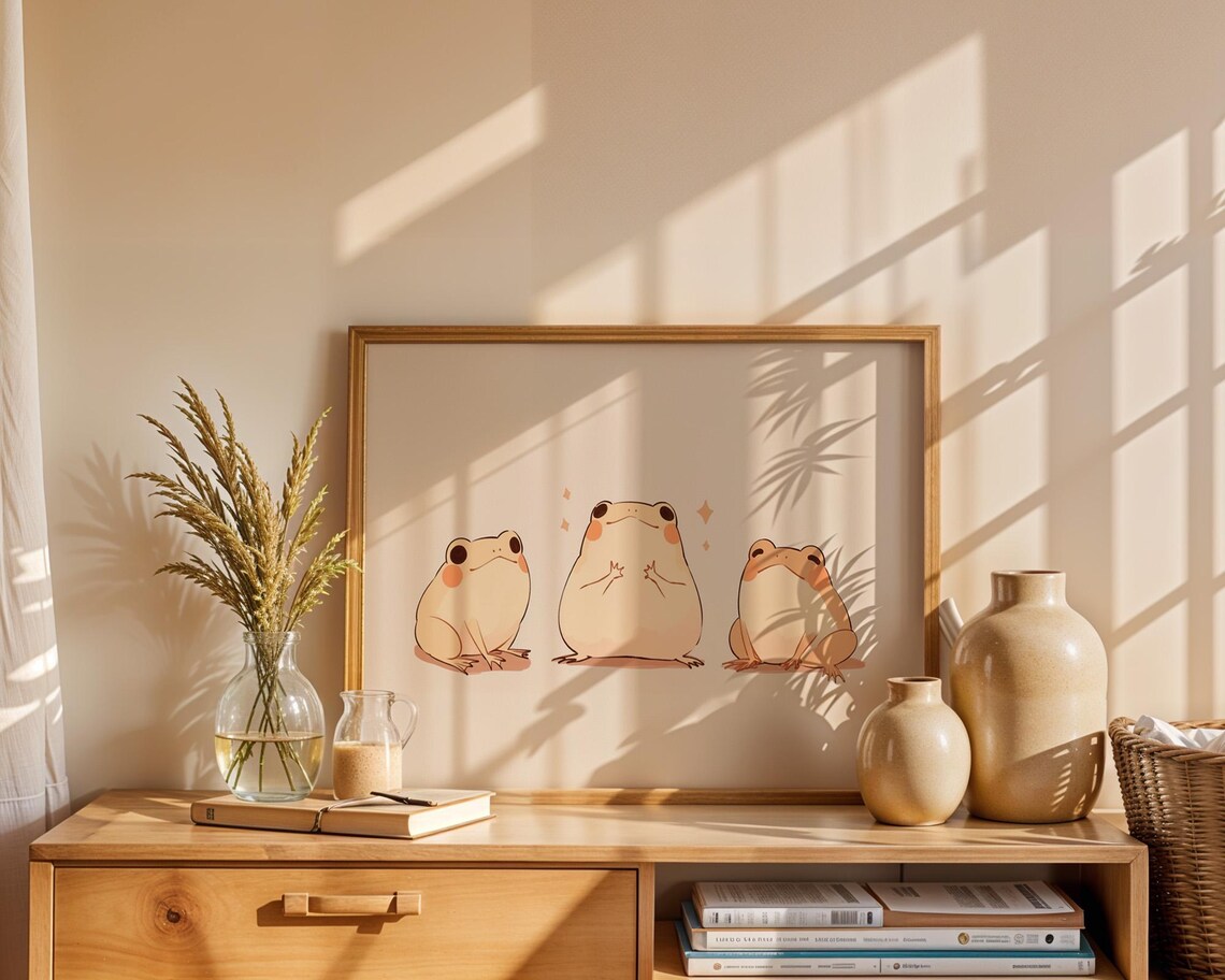 Three Cute Kawaii Frogs Smiling Side by Side Nursery Wall Poster - Image 6